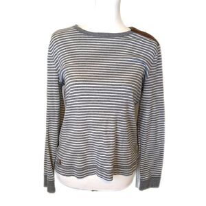 Lauren for Ralph Lauren cotton grey and white striped long sleeve tee t-shirt, L